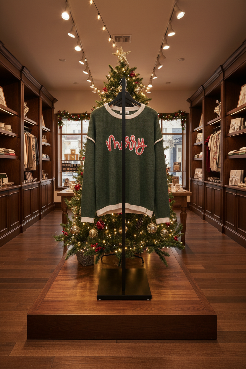 Four Leaf Clover Merry Patched Graphic Contrast Trim Christmas Knitted Long Sleeve Top