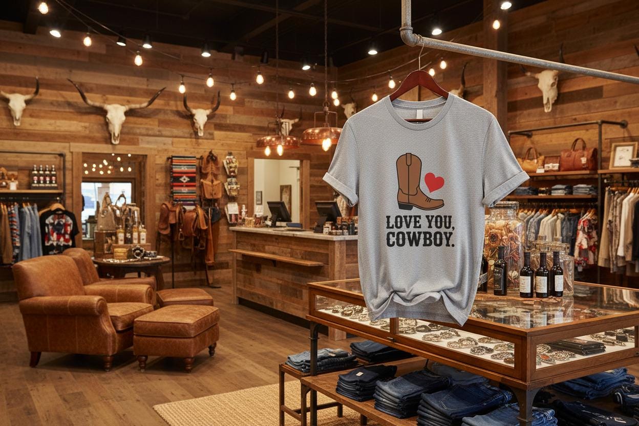 Country Love Cowboy Heart Tee Premium Cotton Collection Oversized Limited Edition Relaxed Fit