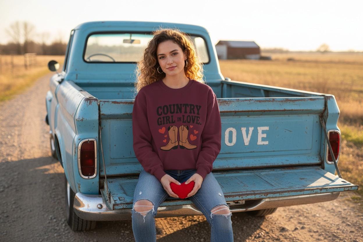 Country Girl In Love Sweatshirt Collection Soft Fleece Romantic Heart Design Limited Edition