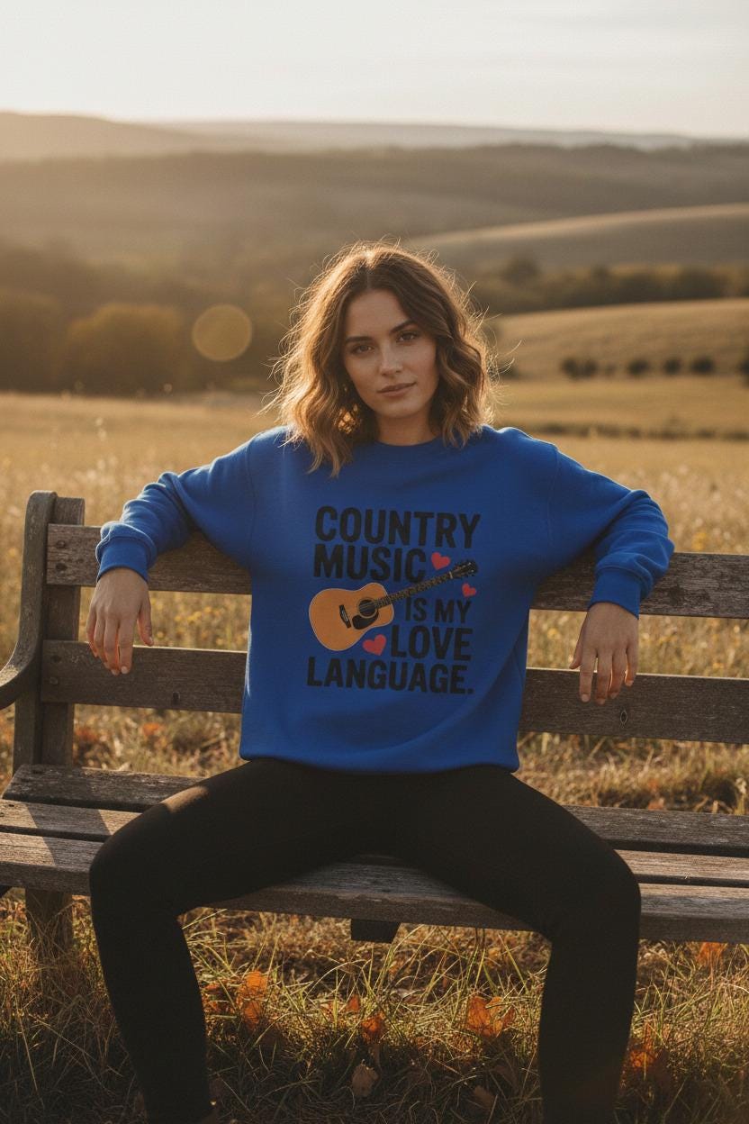 Country Music Script Love Language Crewneck Sweatshirt Vintage Script Collection Limited Edition