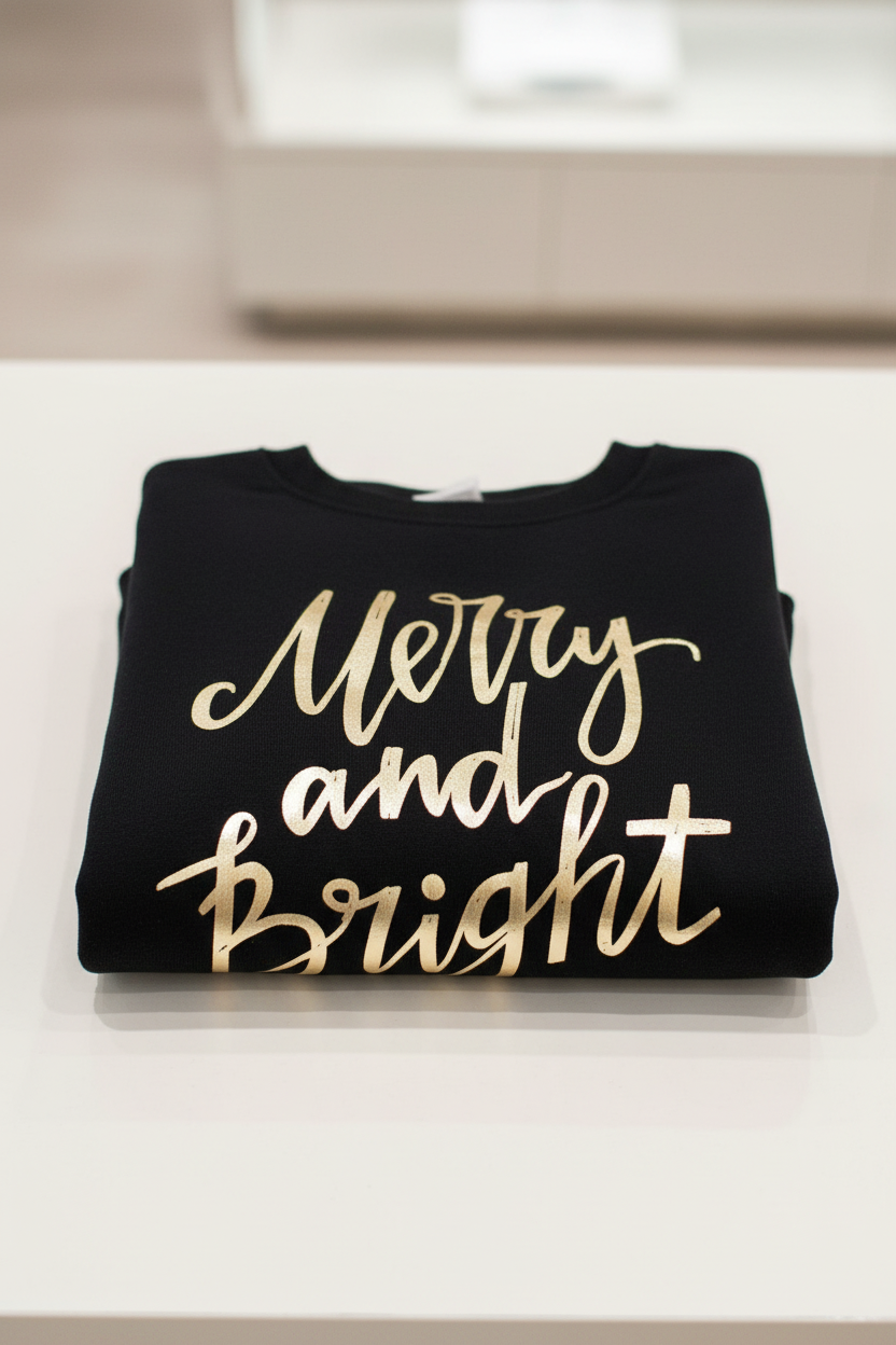 Black Merry And Bright Letter Print Pullover Sweatshirt From Merry And Bright Collection Limited Edition