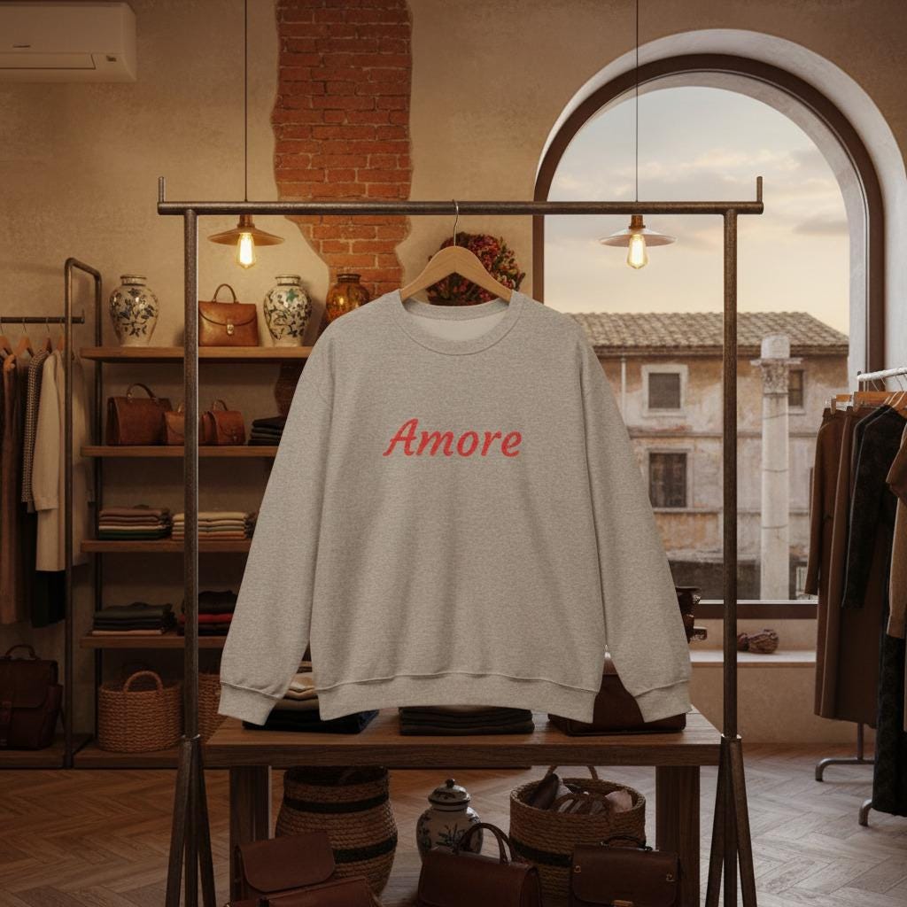 Embroidered Italian Love Phrase Sweatshirt From Retro Romance Collection Handcrafted Details Limited Edition
