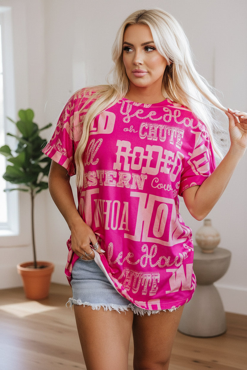 Rose Howdy Cowboy Letter Printed Western Fashion Tee