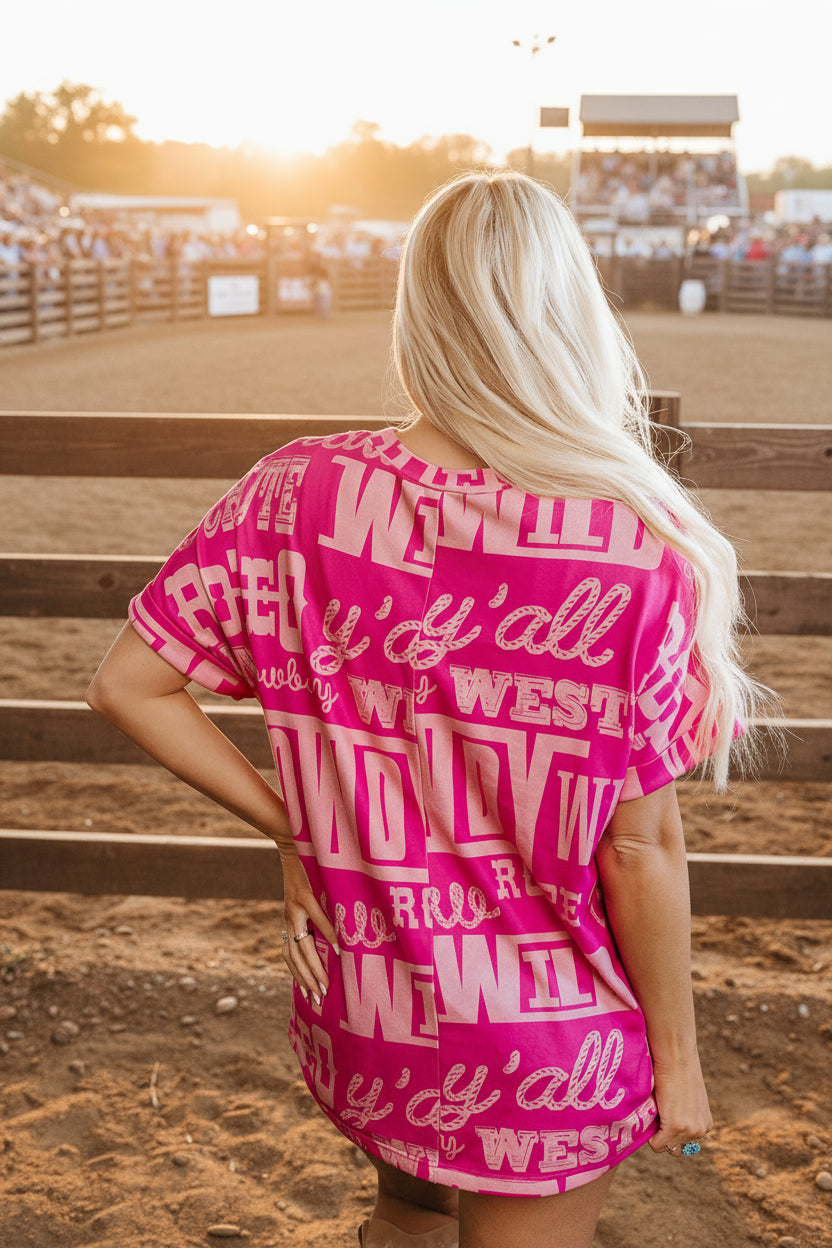 Rose Howdy Cowboy Letter Printed Western Fashion Tee