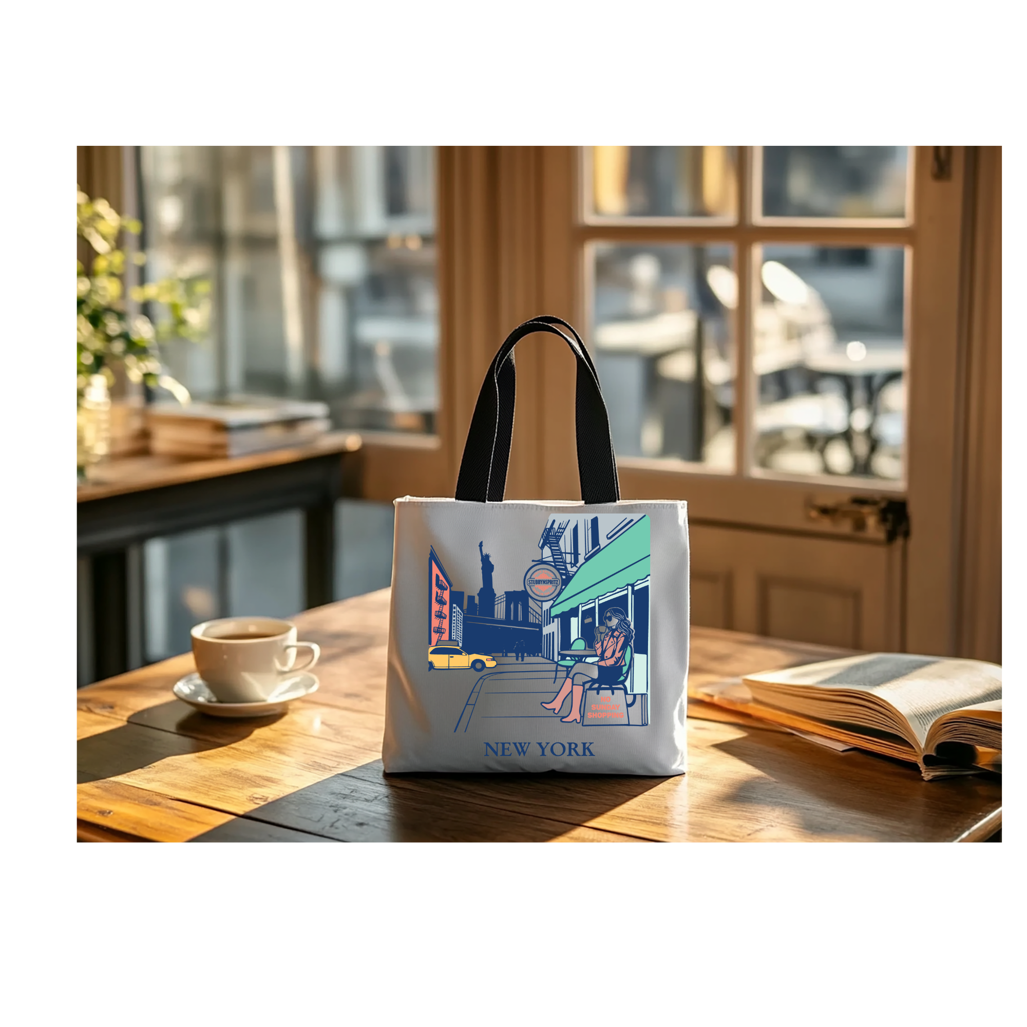 Cityscape Collection Luxe Leather Travel Tote Bag New York City Cafe Vibe Limited Edition