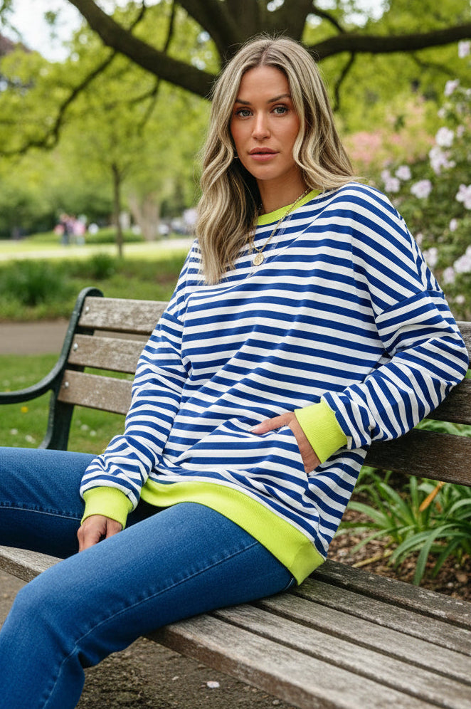 Sky Blue Striped Ribbed Sweatshirt From Luxe Heritage Collection Premium Knitwear Exclusive Edition