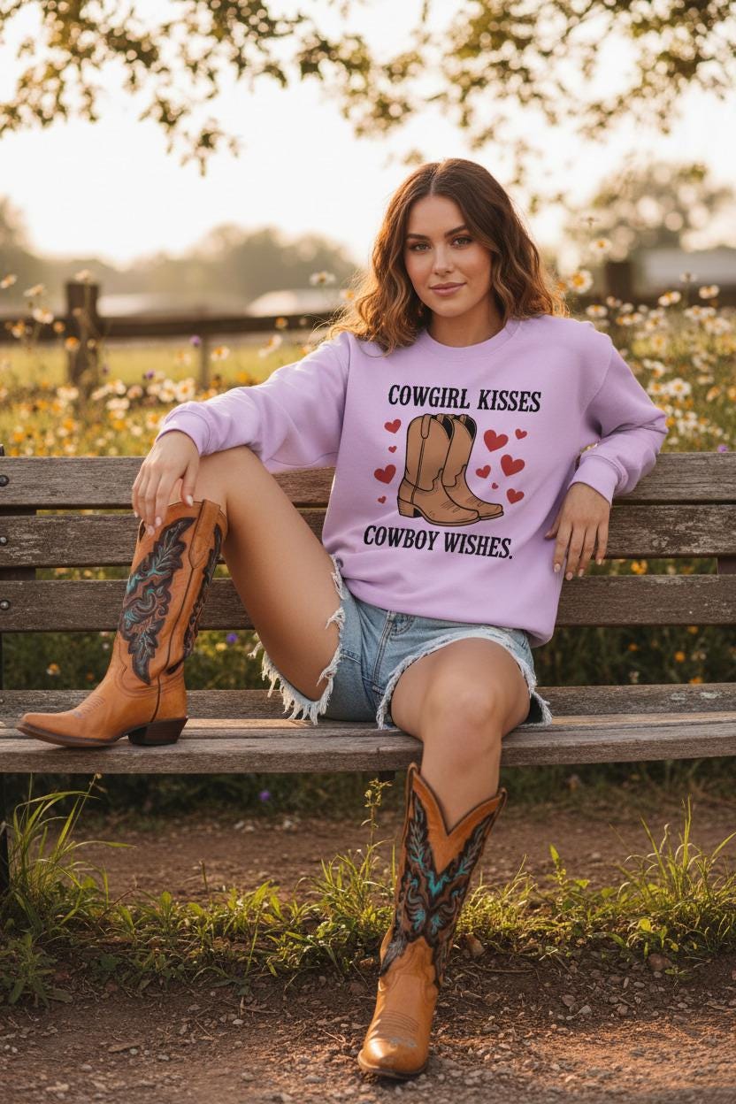 Garment-Dyed Sweatshirt Cowgirl Kisses Cowboy Wishes Limited Edition Valentine Gift