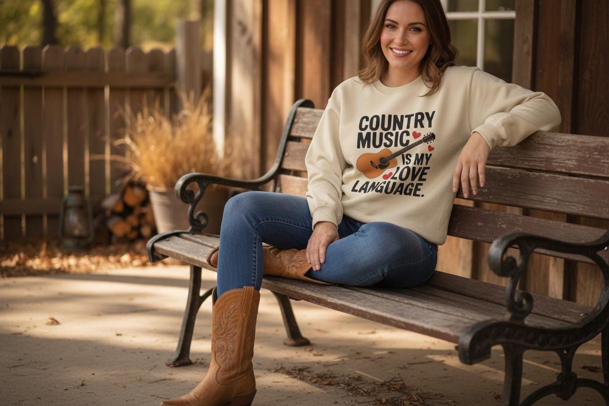 Country Music Script Love Language Crewneck Sweatshirt Vintage Script Collection Limited Edition