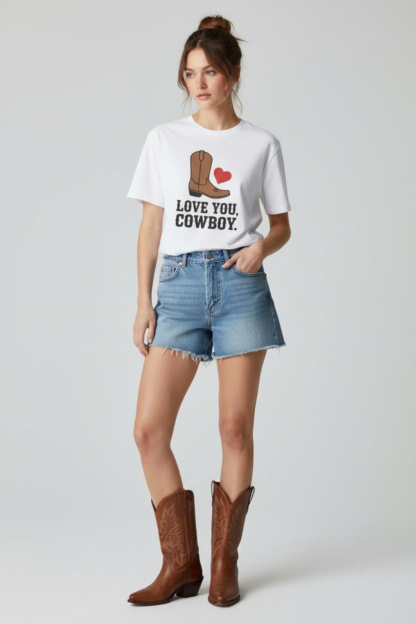 Country Love Cowboy Heart Tee Premium Cotton Collection Oversized Limited Edition Relaxed Fit