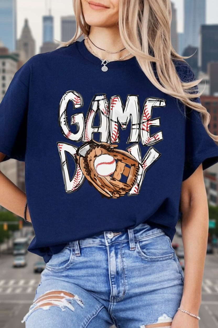 Blue Team Spirit Graphic Baseball Tee
