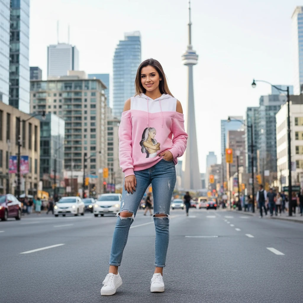 Ariana Grande Style Women's Off-Shoulder Hoodie