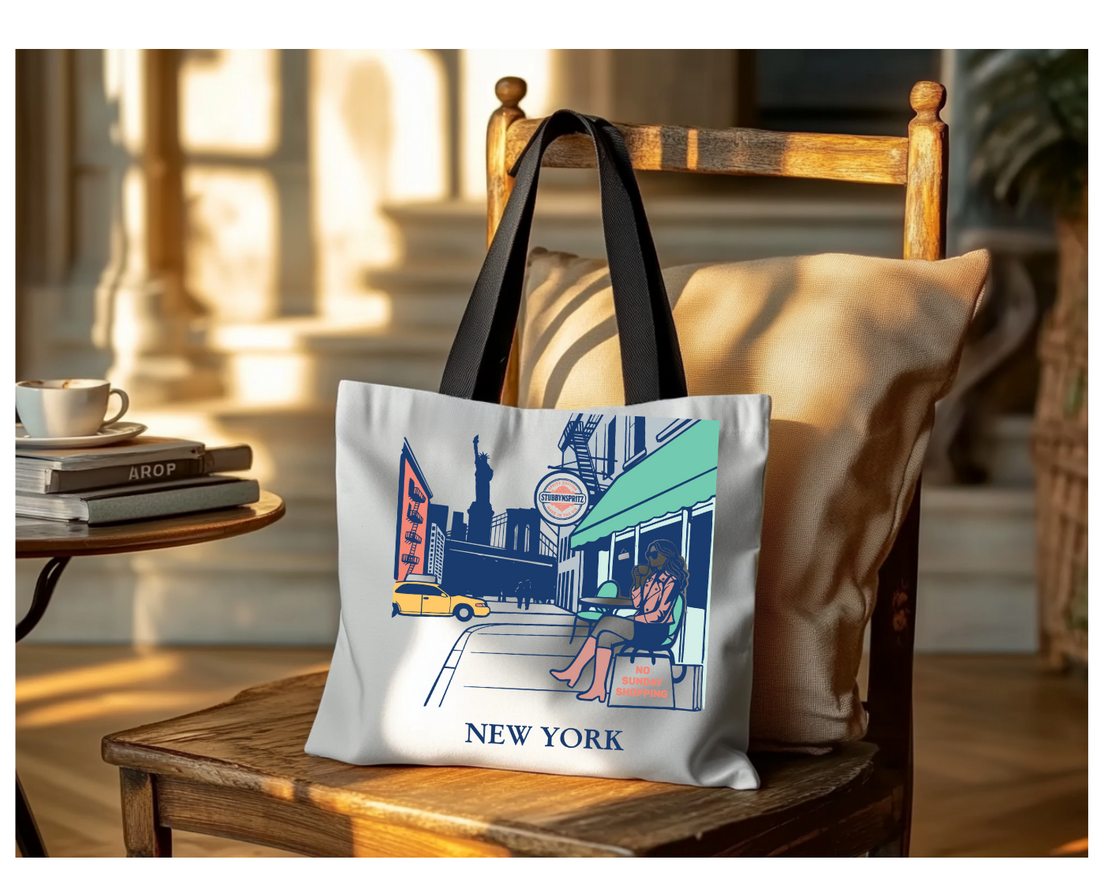 Cityscape Collection Luxe Leather Travel Tote Bag New York City Cafe Vibe Limited Edition