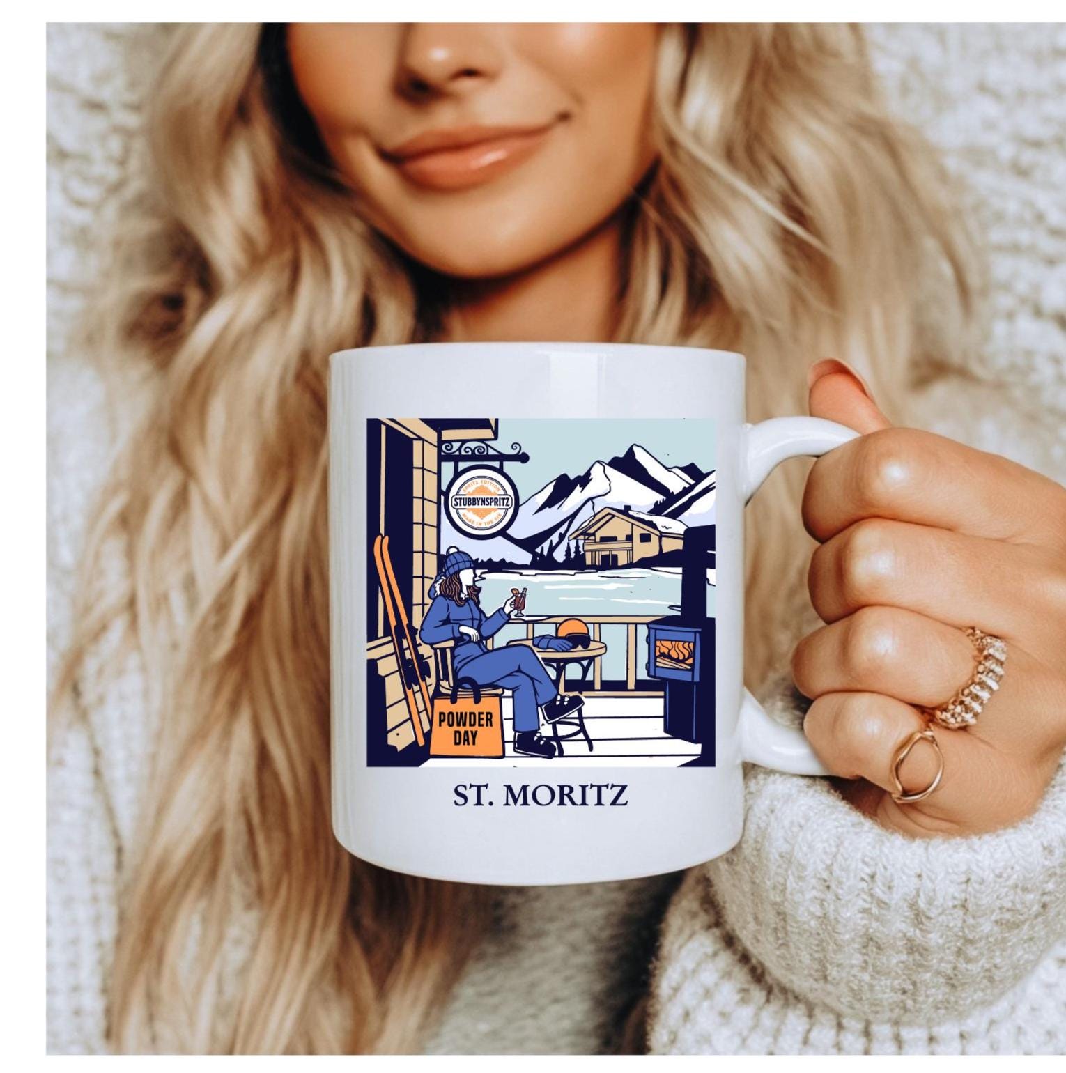 St Moritz Powder Day Mug Ceramic Coffee Cup Limited Edition