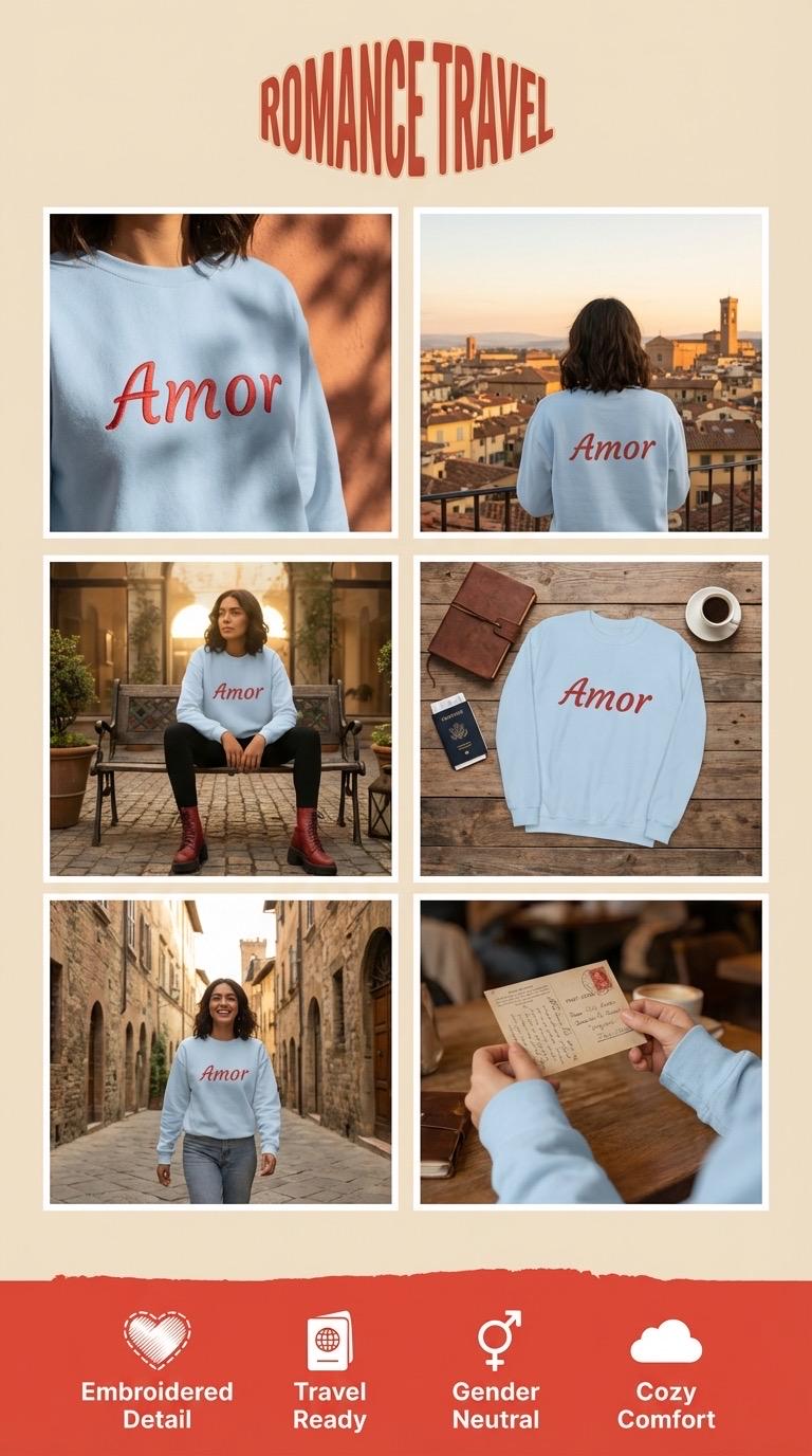 Amor Script Embroidered Pullover For Travelers Limited Edition Lightweight Warmth