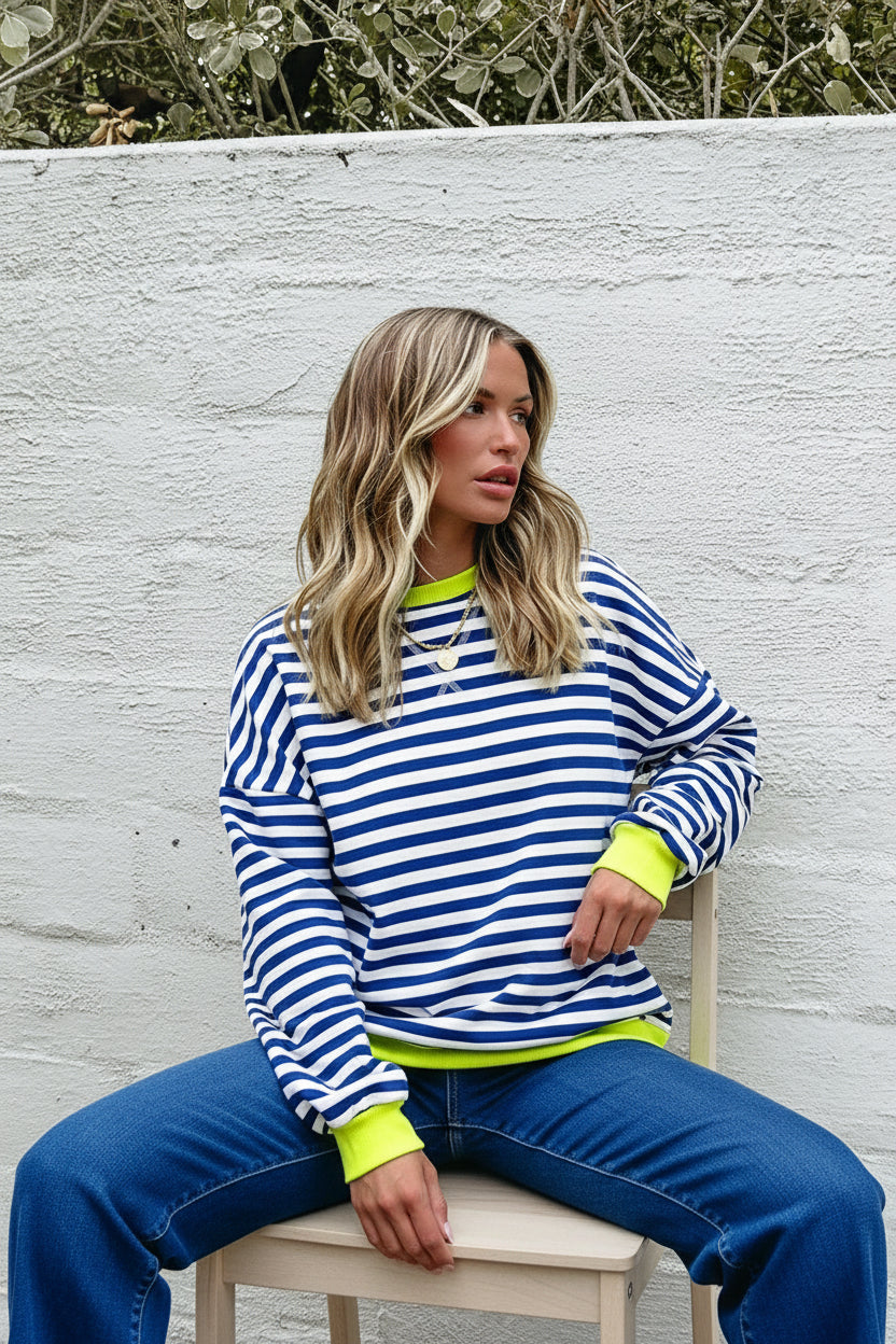 Sky Blue Striped Ribbed Sweatshirt From Luxe Heritage Collection Premium Knitwear Exclusive Edition