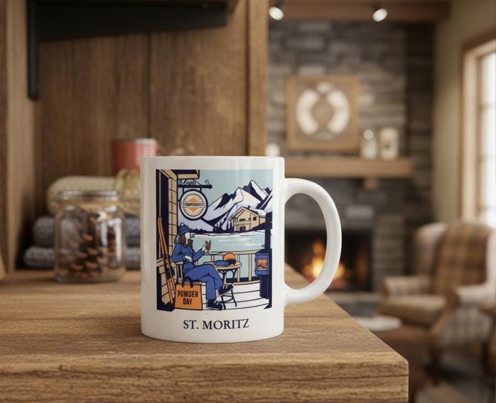 St Moritz Powder Day Mug Ceramic Coffee Cup Limited Edition