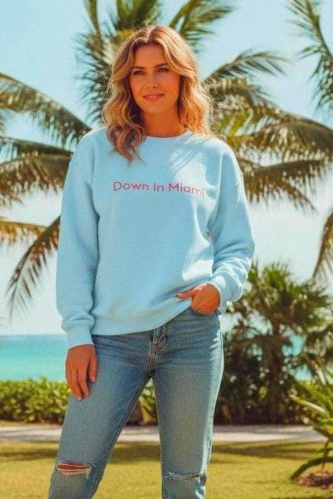 Miami Vibe Embroidered Sweatshirt Crewneck Cotton-Poly Fleece Midweight Exclusive