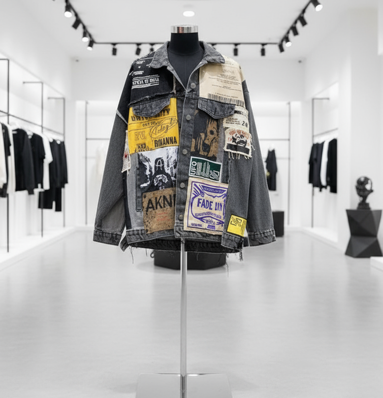 Vintage Retro Patchwork Denim Jacket Cotton Luxury Collection Exclusive Design Elements