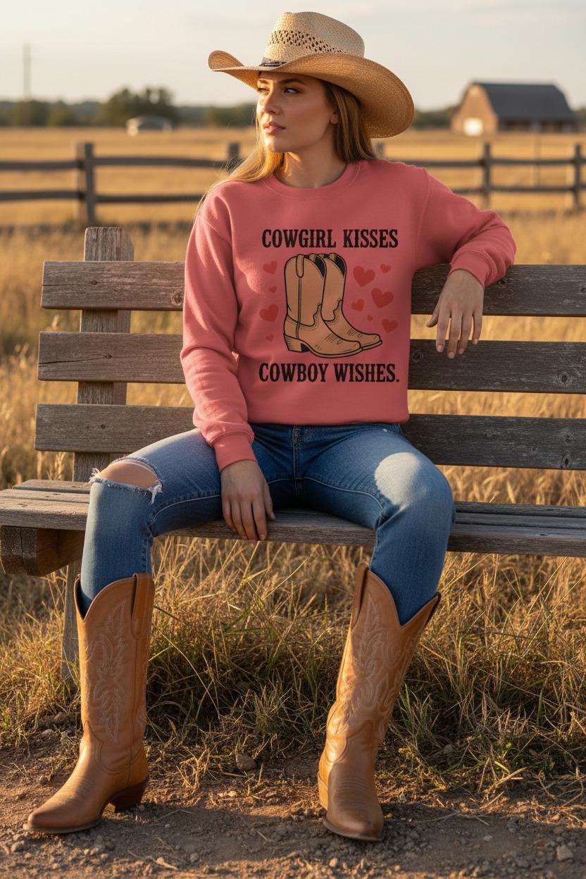 Garment-Dyed Sweatshirt Cowgirl Kisses Cowboy Wishes Limited Edition Valentine Gift