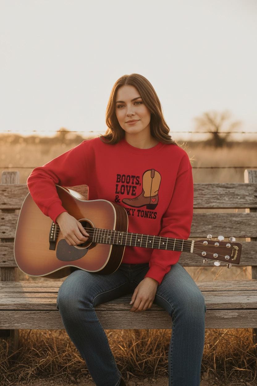 Premium Cotton Fleece Sweatshirt With Cowboy Boots Graphic Limited Edition Western Collection