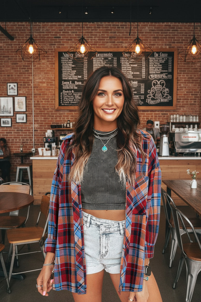 Red Plaid Print Loose Vintage Shirt