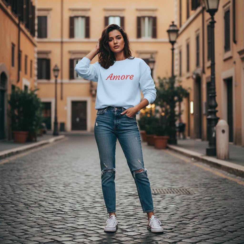Embroidered Italian Love Phrase Sweatshirt From Retro Romance Collection Handcrafted Details Limited Edition