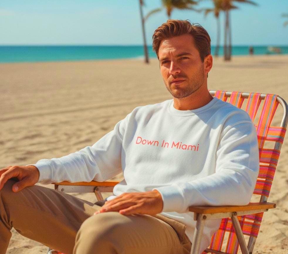 Miami Vibe Embroidered Sweatshirt Crewneck Cotton-Poly Fleece Midweight Exclusive