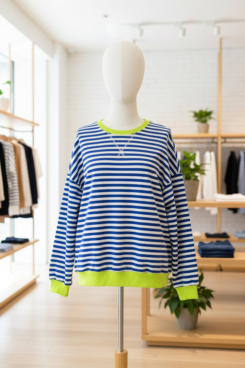 Sky Blue Striped Ribbed Sweatshirt From Luxe Heritage Collection Premium Knitwear Exclusive Edition