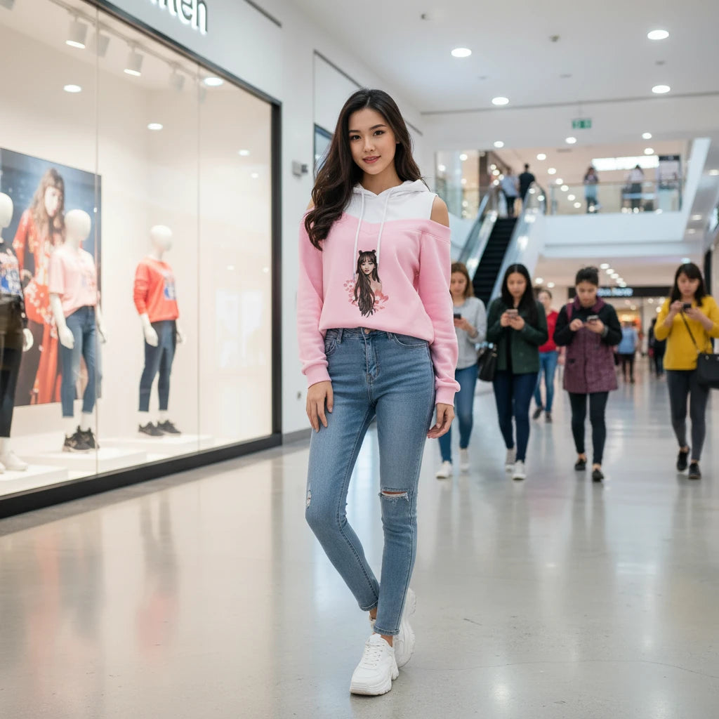 Ariana Grande Style Women's Off-Shoulder Hoodie