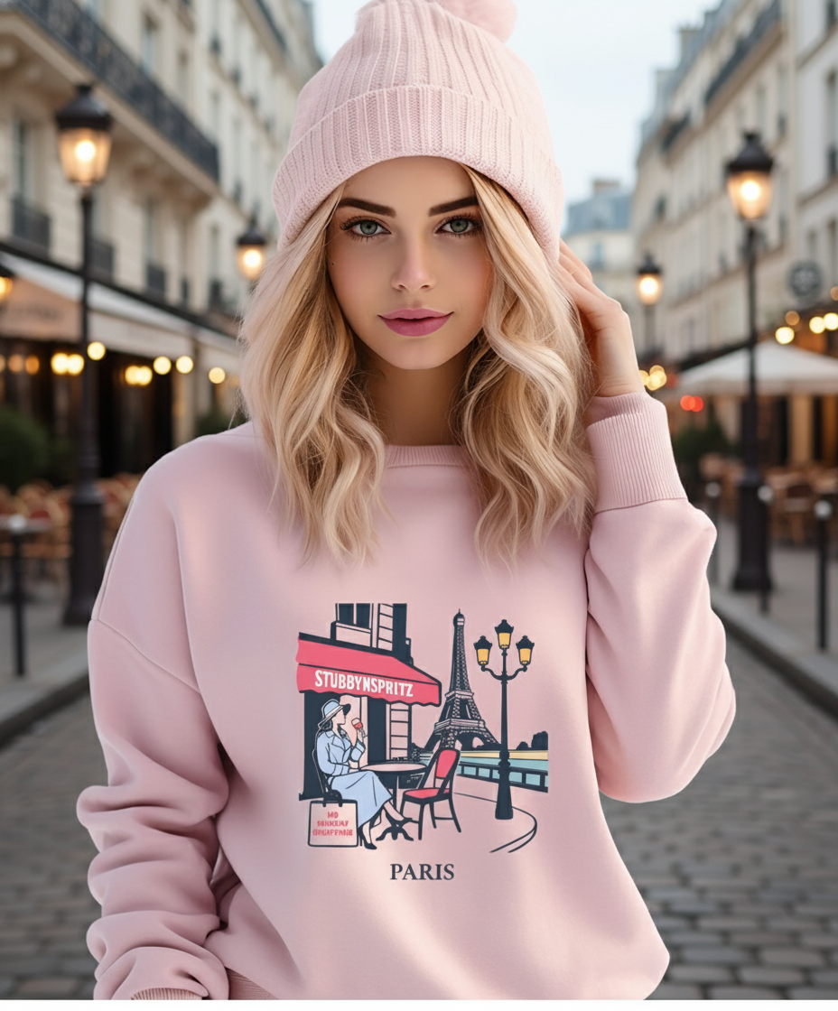Paris Cafe Collection French Terry Sweatshirt With Exclusive Eiffel Tower Graphic