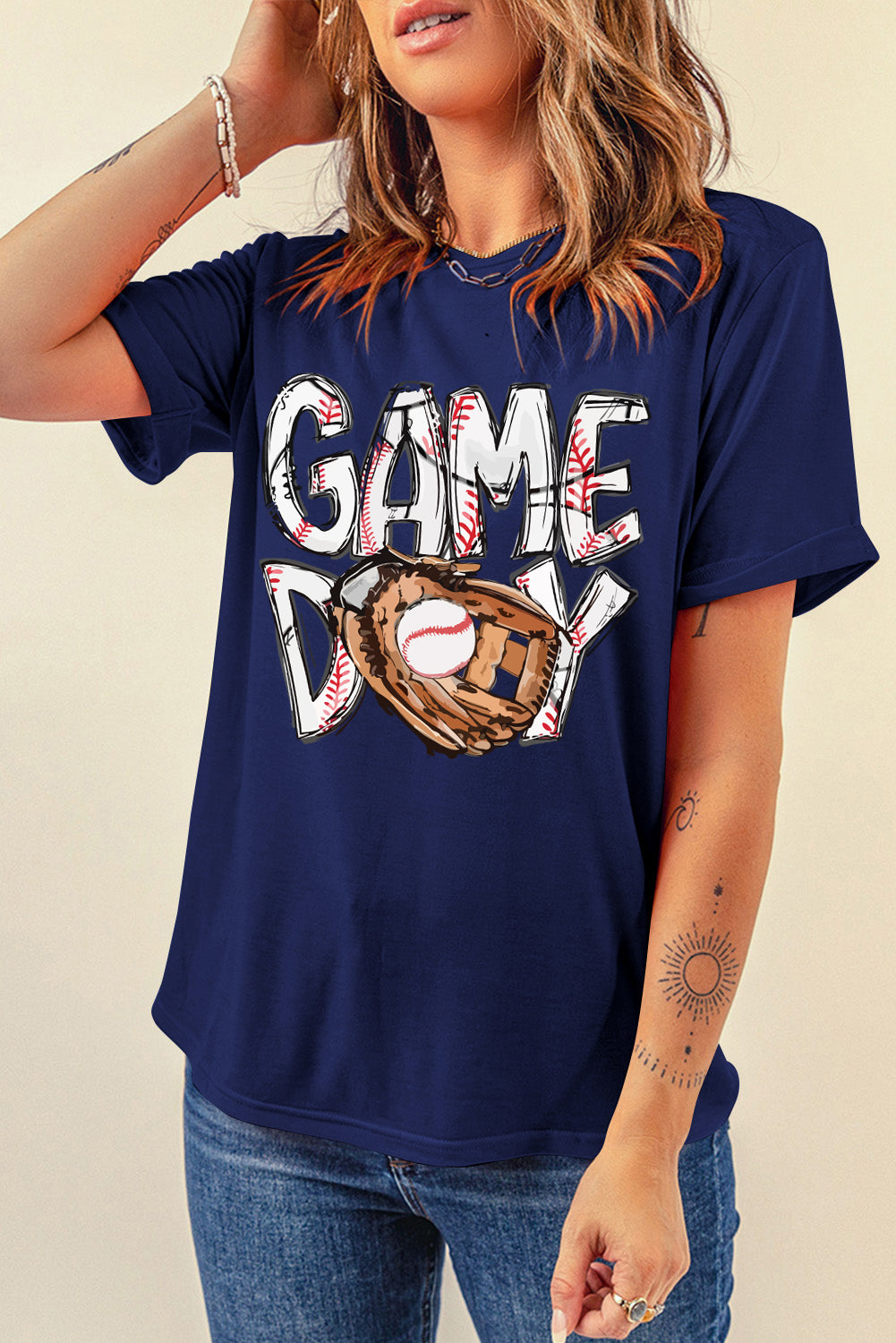 Blue Team Spirit Graphic Baseball Tee