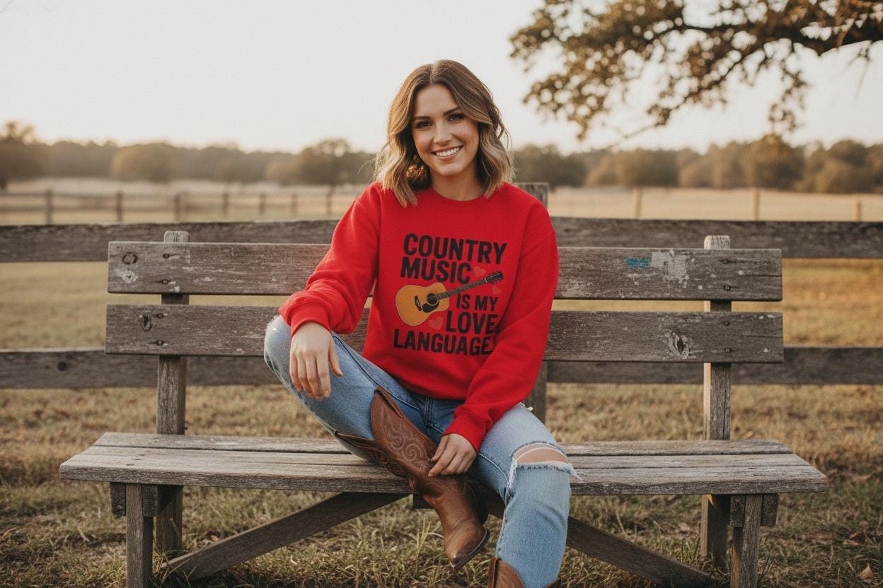 Country Music Script Love Language Crewneck Sweatshirt Vintage Script Collection Limited Edition