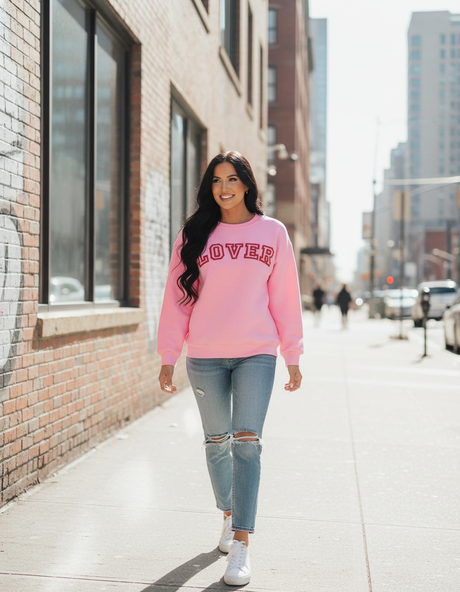 Lover Puff Print Pink Drop Shoulder Pullover From The Lover Collection Limited Edition