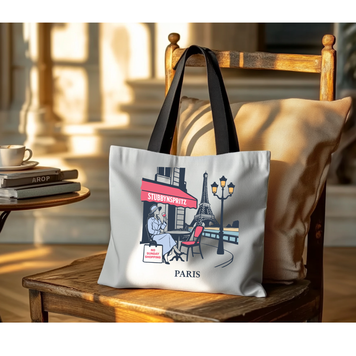 Parisian Collection Paris Cafe Premium Polyester Tote Bag Limited Release For Travel And Everyday Use