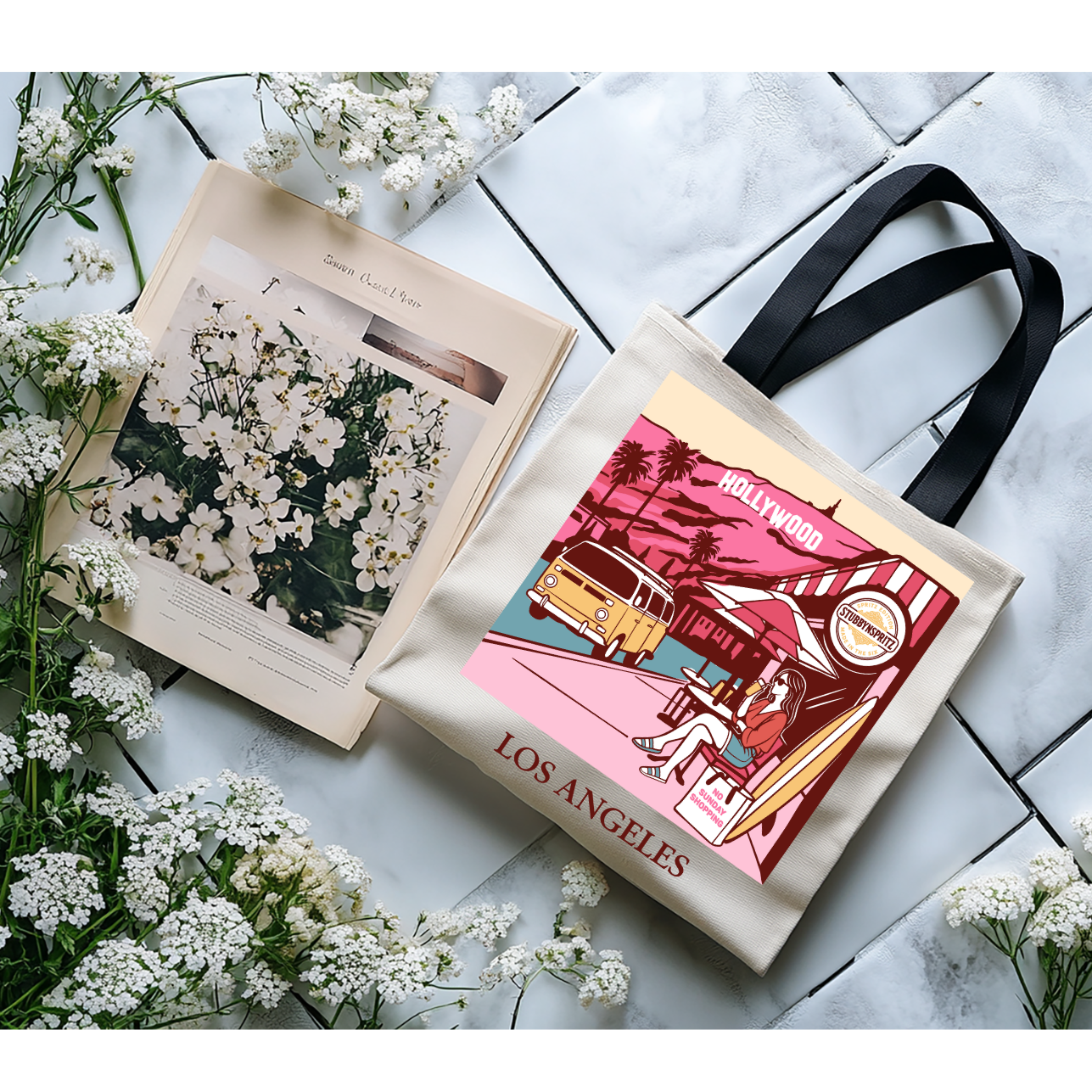 Los Angeles Hollywood Graphic Tote Bag Canvas Collection Limited Edition Premium Urban Craft