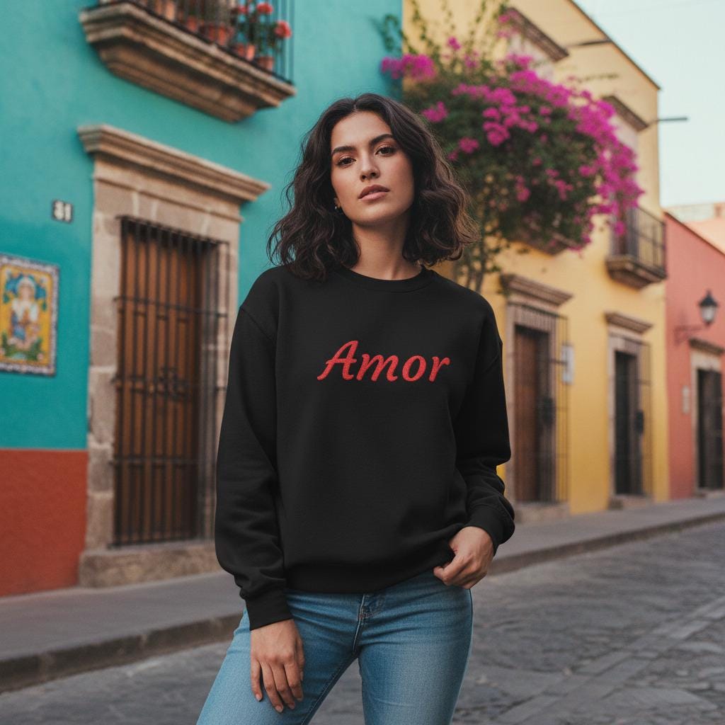Amor Script Embroidered Pullover For Travelers Limited Edition Lightweight Warmth
