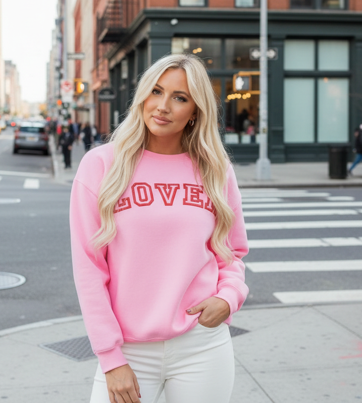 Lover Puff Print Pink Drop Shoulder Pullover From The Lover Collection Limited Edition