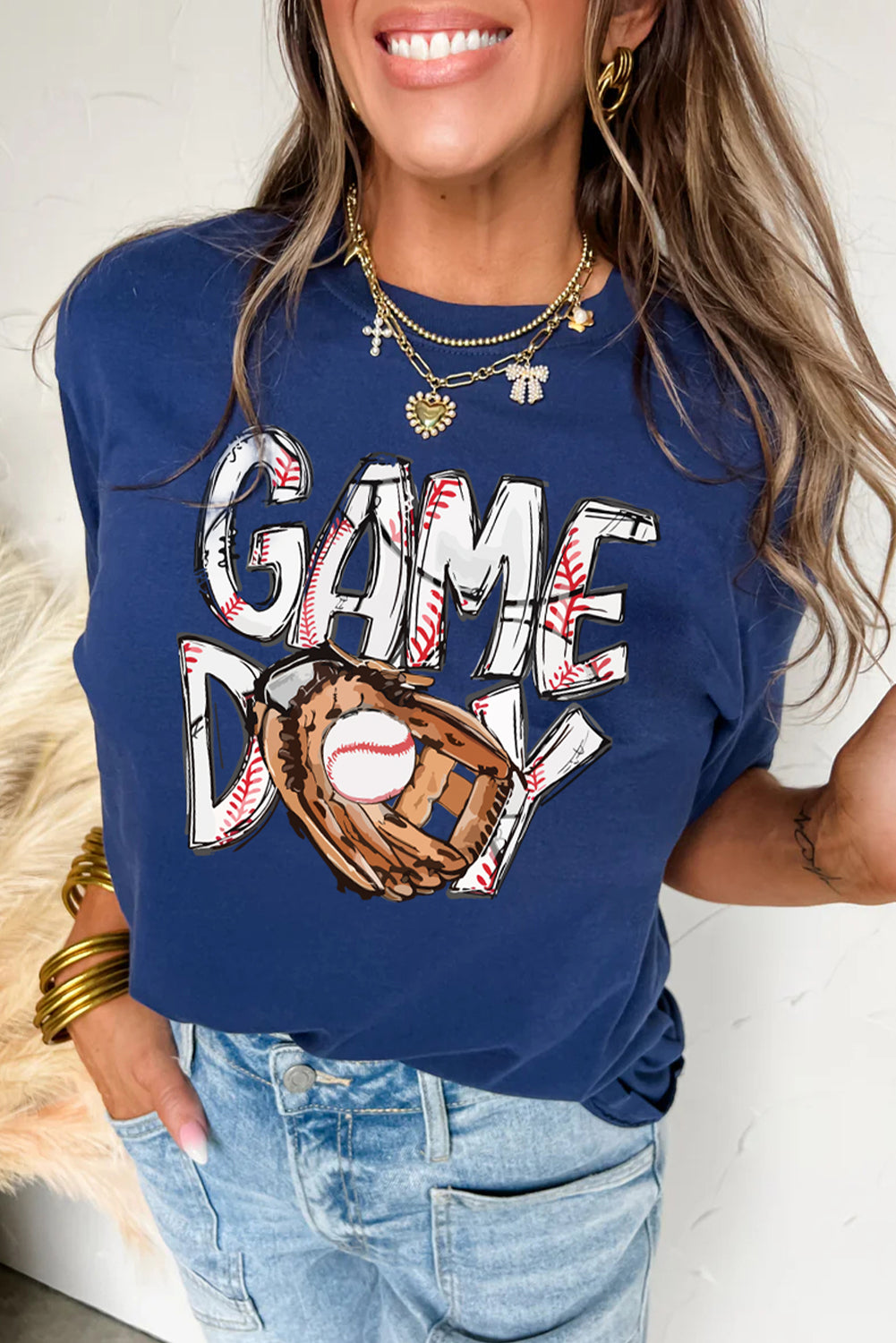 Blue Team Spirit Graphic Baseball Tee