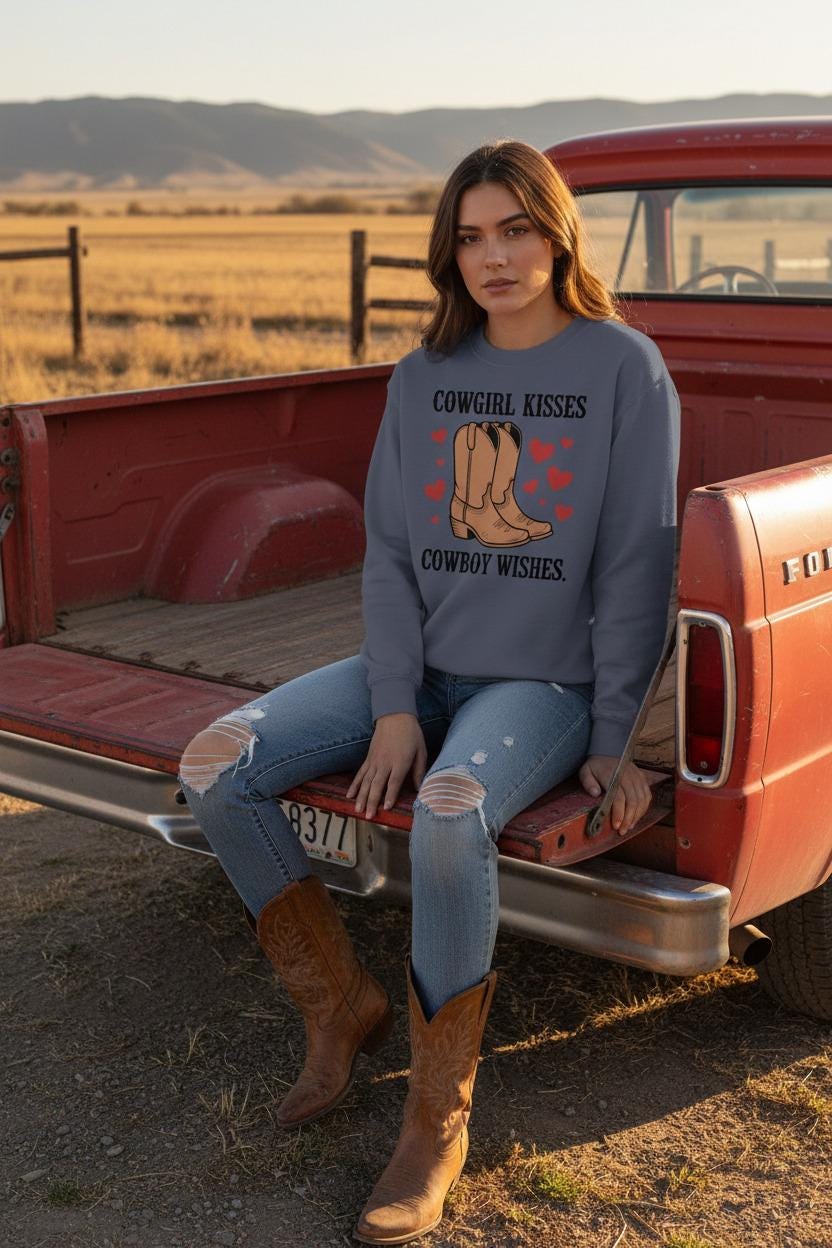 Garment-Dyed Sweatshirt Cowgirl Kisses Cowboy Wishes Limited Edition Valentine Gift