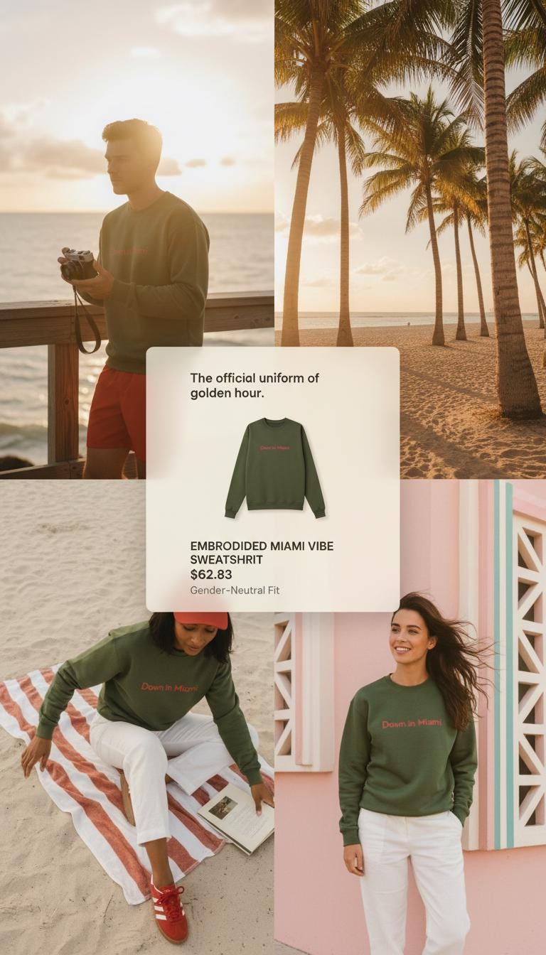 Miami Vibe Embroidered Sweatshirt Crewneck Cotton-Poly Fleece Midweight Exclusive