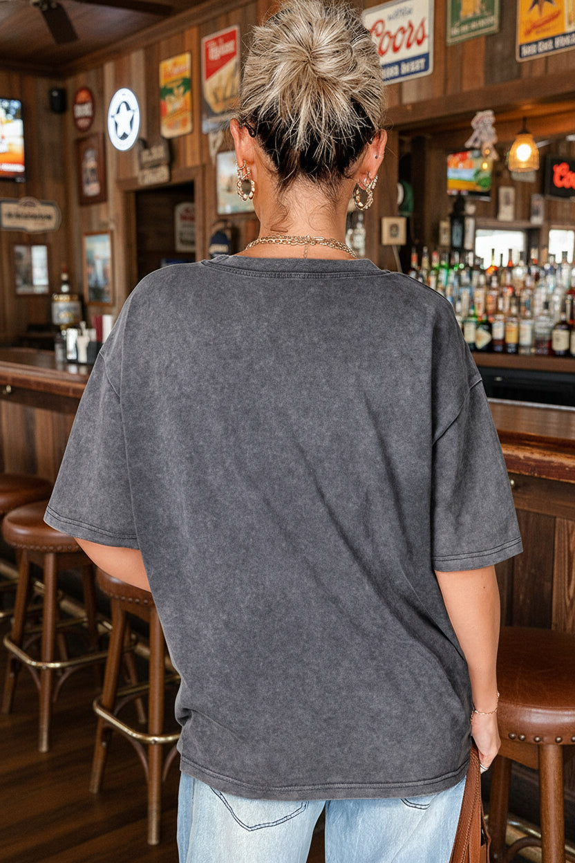 Medium Grey TEXAS Steer Head Graphic Mineral Wash Oversized T Shirt