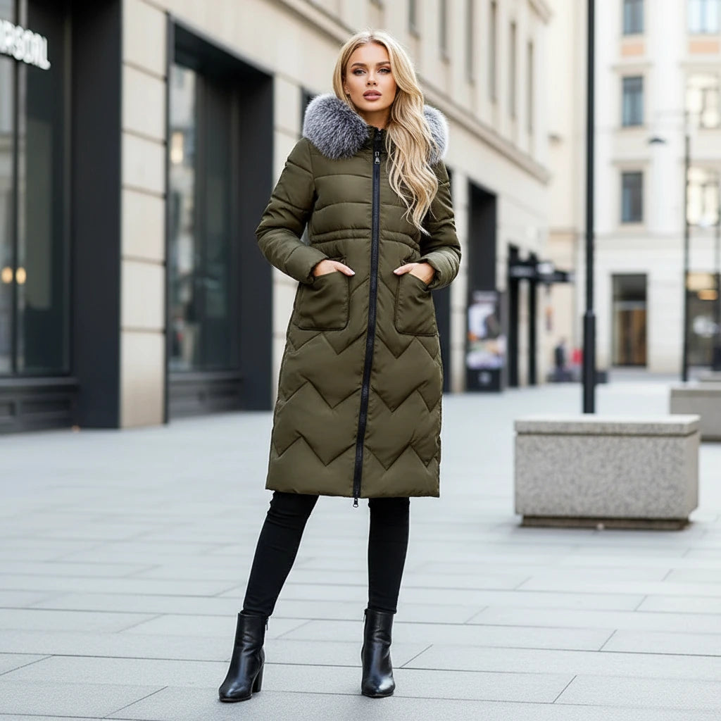 Reversible Cotton-Padded Jacket with Hood and Fur Collar