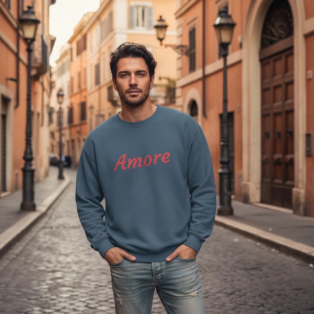 Embroidered Italian Love Phrase Sweatshirt From Retro Romance Collection Handcrafted Details Limited Edition