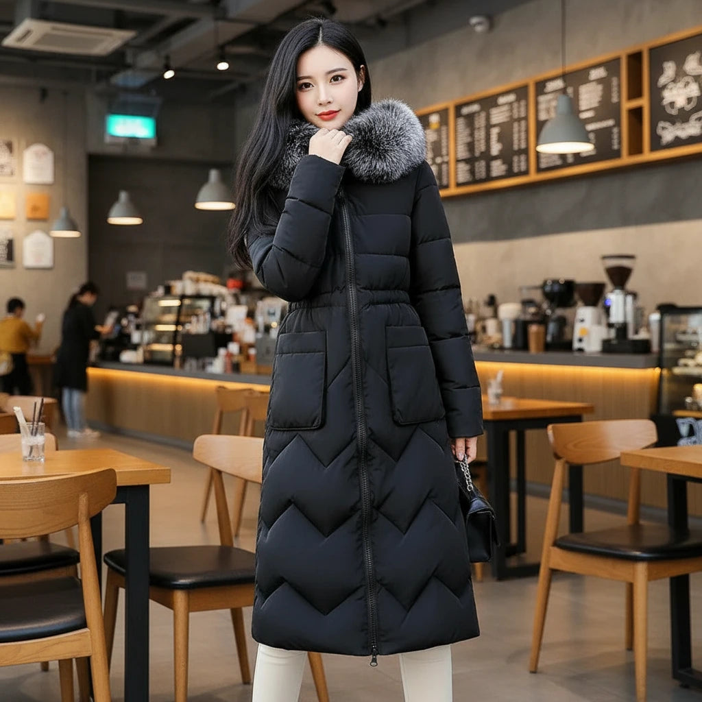 Reversible Cotton-Padded Jacket with Hood and Fur Collar