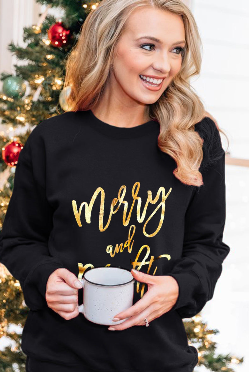 Black Merry And Bright Letter Print Pullover Sweatshirt From Merry And Bright Collection Limited Edition