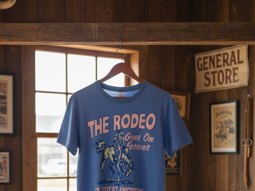 Rodeo Forever Western Graphic Tee Pima Cotton Sky Blue Limited Edition Heritage Collection