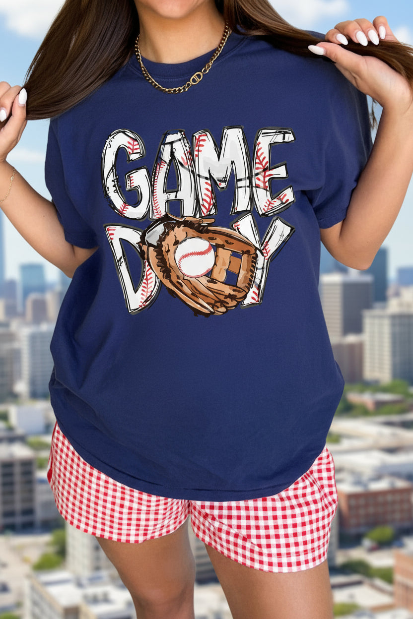 Blue Team Spirit Graphic Baseball Tee