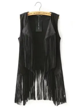 Fringe Polyester Vest Coat For Women Mid Length With Fringe Detailing Limited Edition