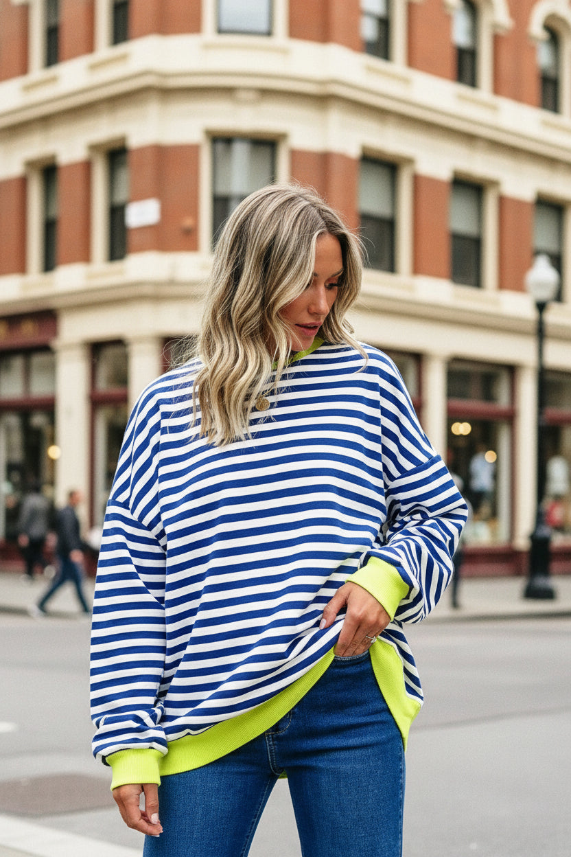 Sky Blue Striped Ribbed Sweatshirt From Luxe Heritage Collection Premium Knitwear Exclusive Edition