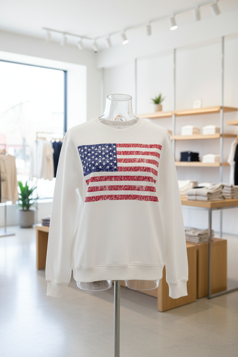 Premium Cotton Sweatshirt Drop Shoulder With American Flag Graphic Limited Edition